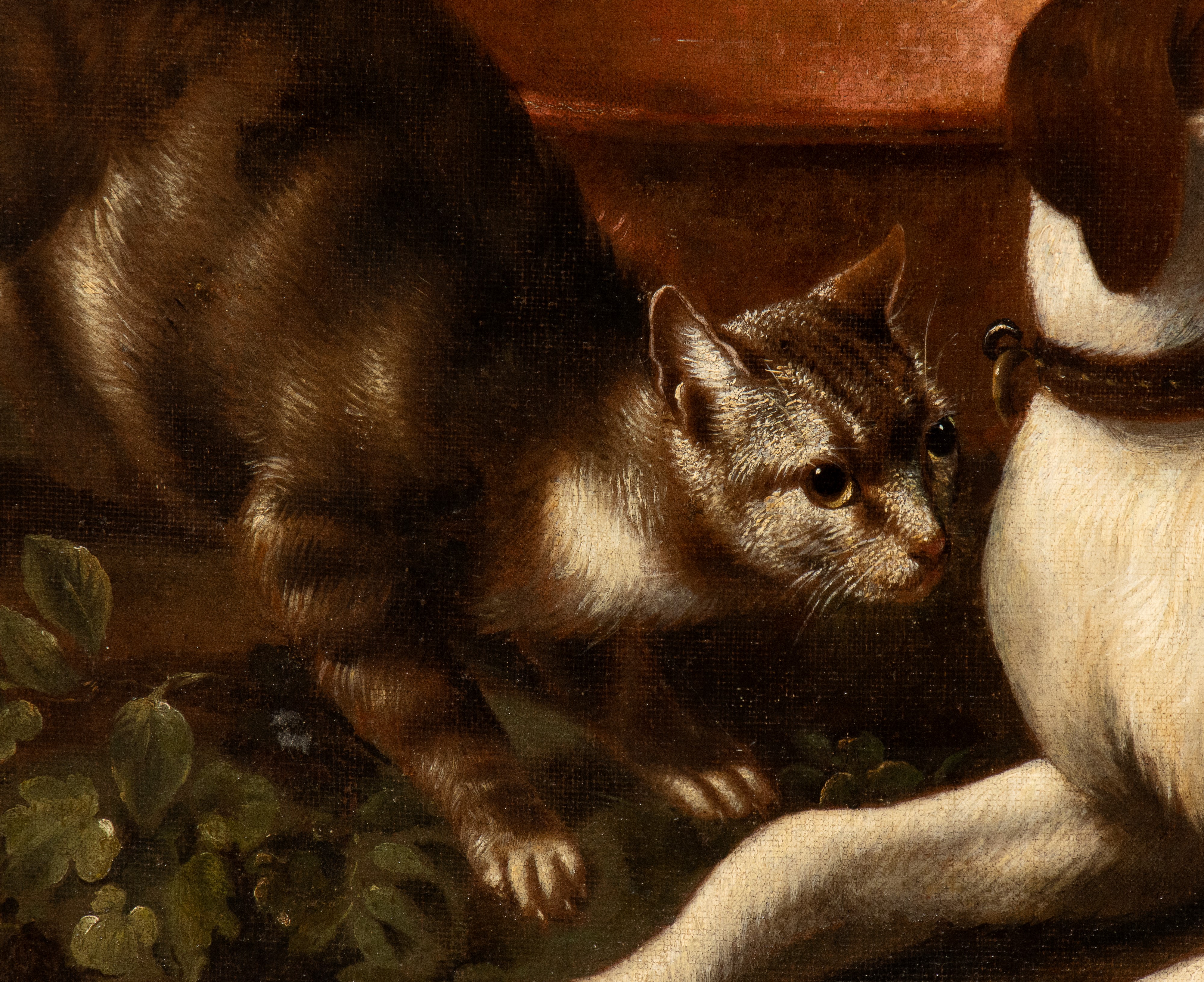 Pastore in un paesaggio con cani e vari animali