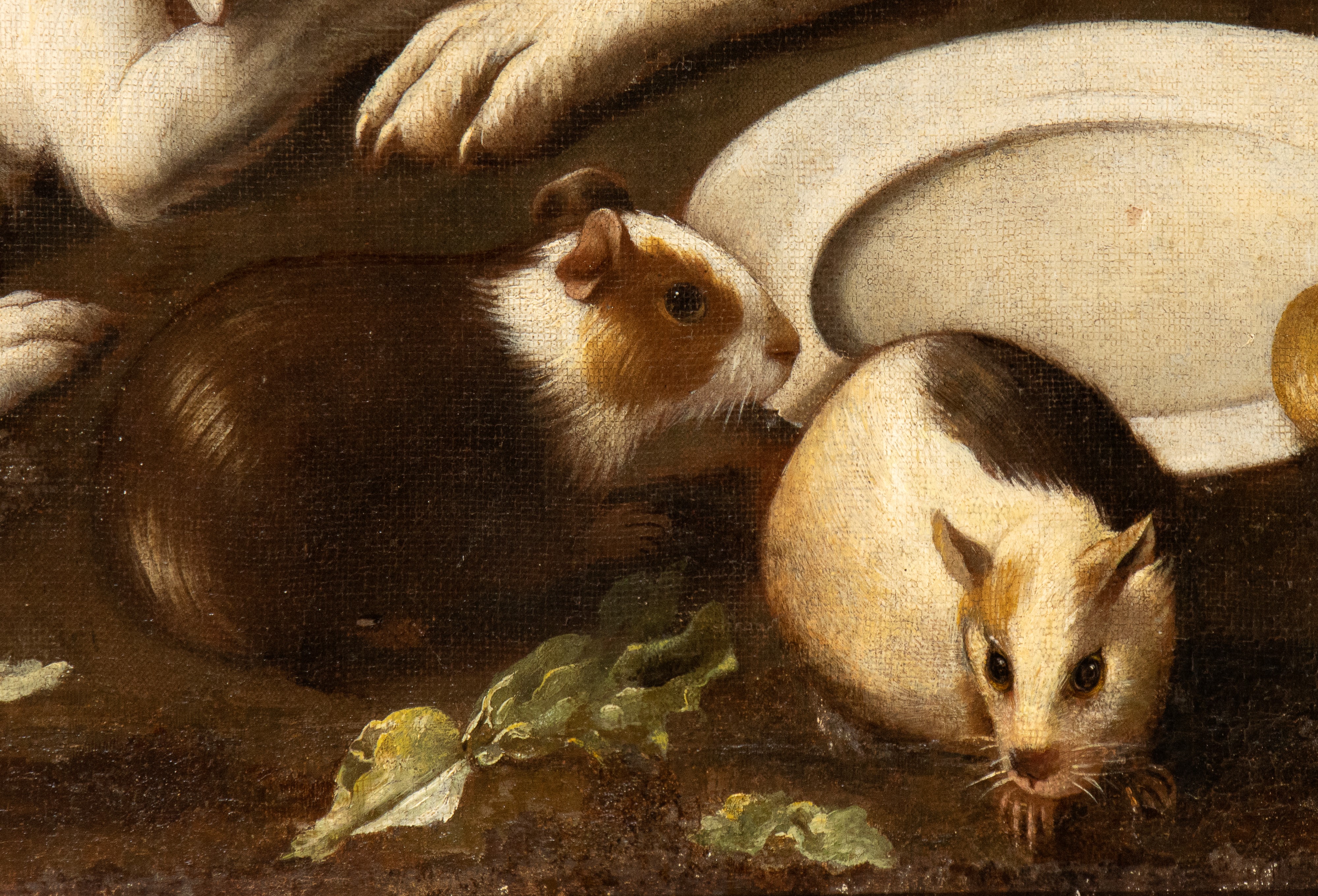 Pastore in un paesaggio con cani e vari animali