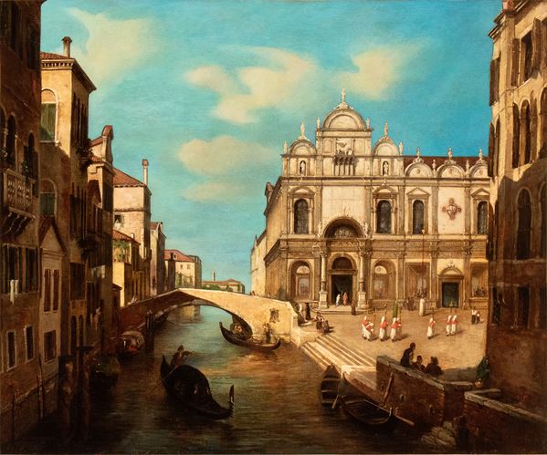 Artista attivo a Venezia, XIX secolo - View of Campo San Giovanni e Paolo, with the façade of the Scuola Grande di San Marco