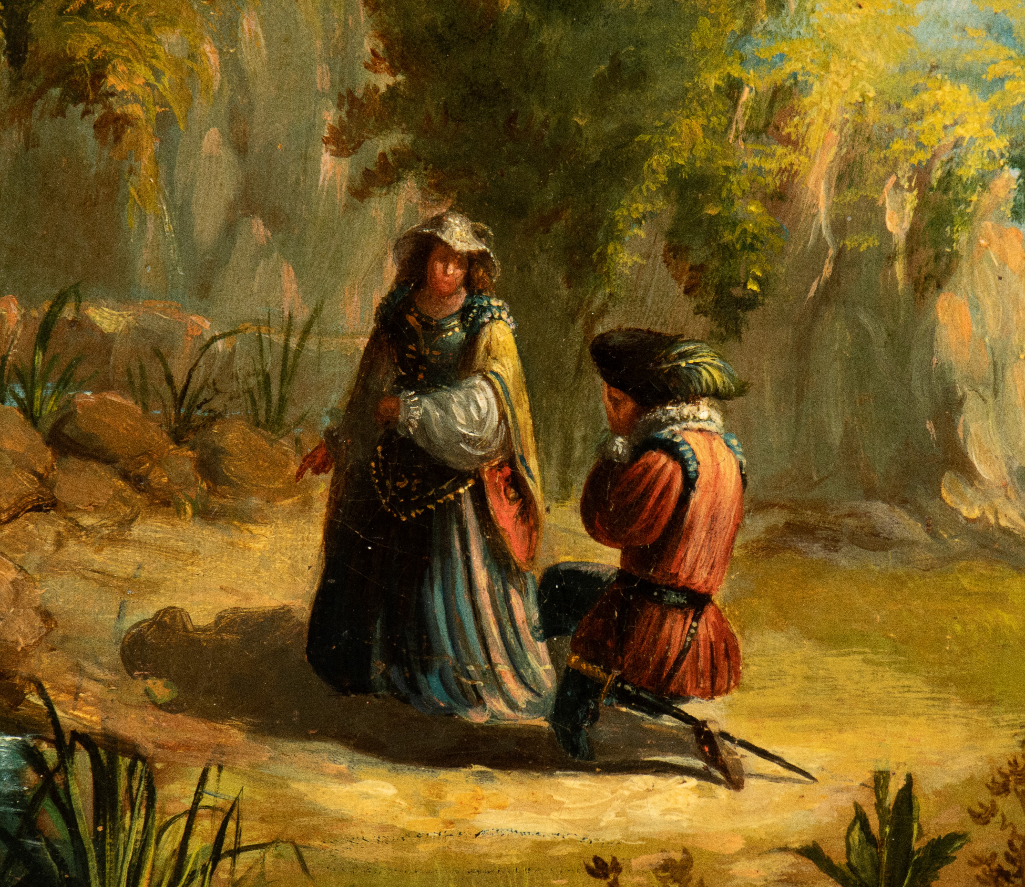 Artista Francese, Prima Metà XIX Secolo - Paesaggio con scena galante e ruscello, olio su tela
