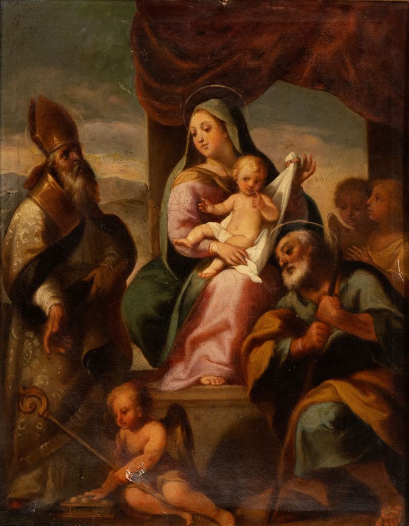 Madonna con Bambino, San Giuseppe, santo vescovo e angeli
