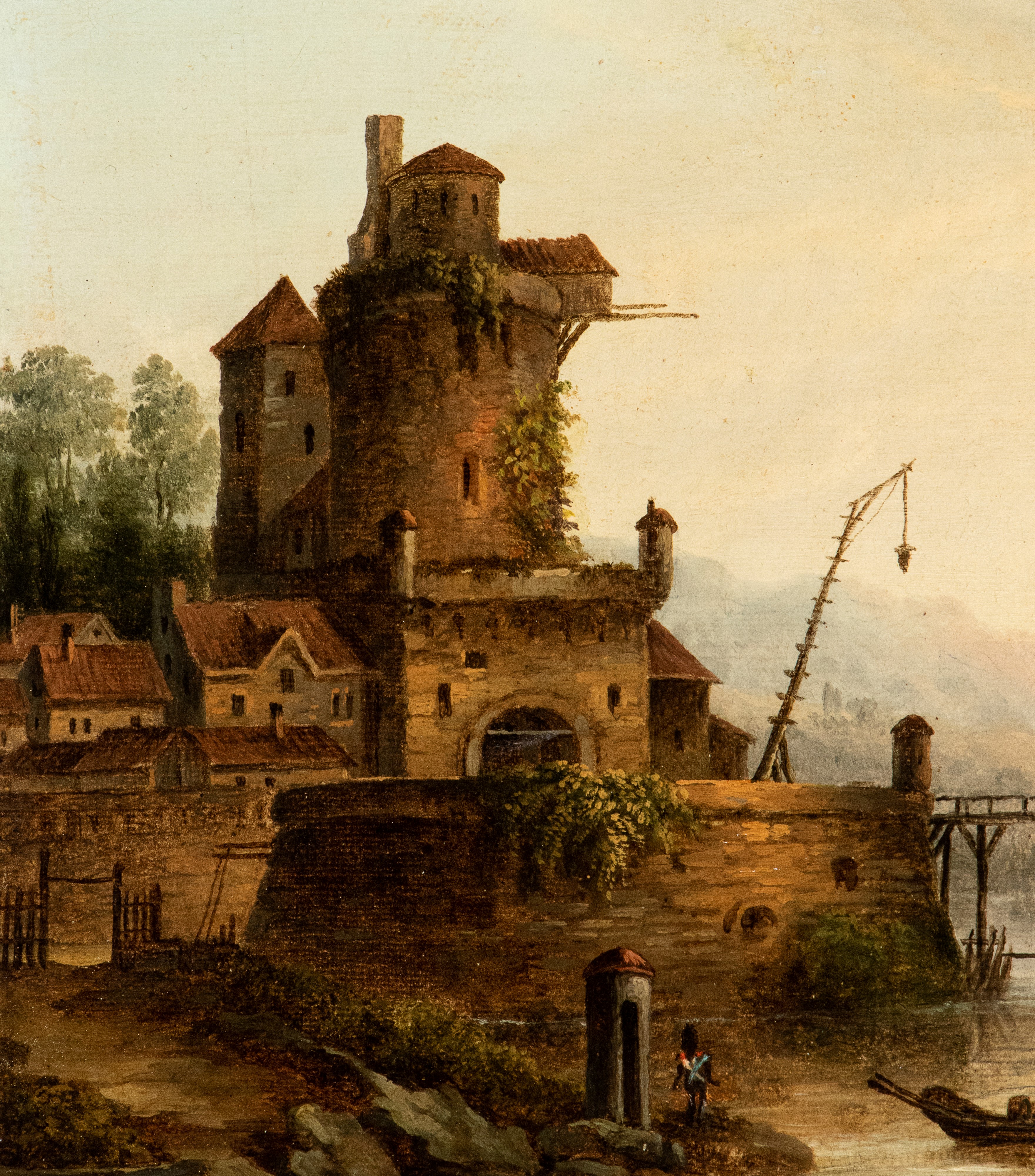 Artista Fiammingo, XVIII Secolo - Marina con Villaggio e Imbarcazioni