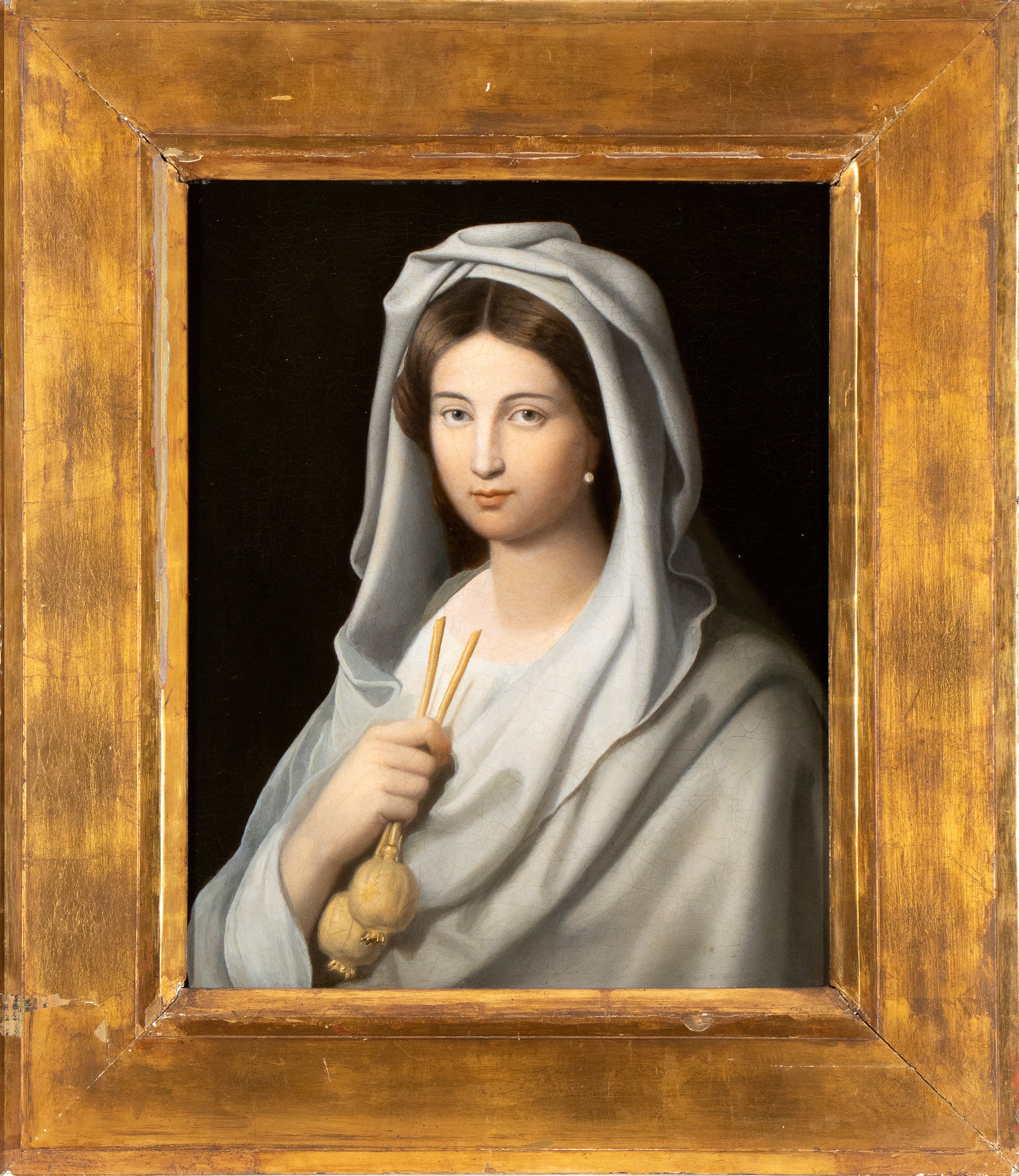 Artista Neoclassico, XIX Secolo - Ritratto di Donna Velata con Papaveri da Oppio