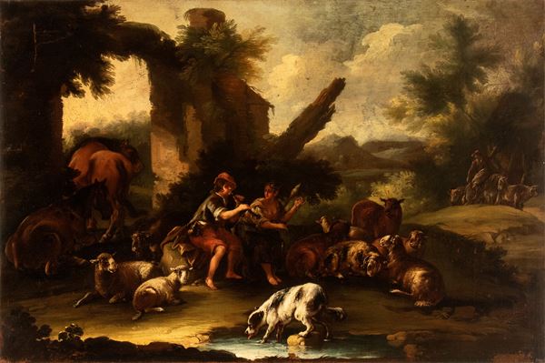 Domenico Brandi - Landscape with shepherd and herds