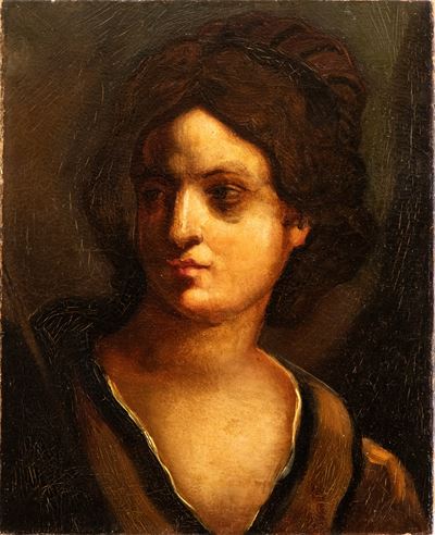 Busto di giovane donna, olio su tela