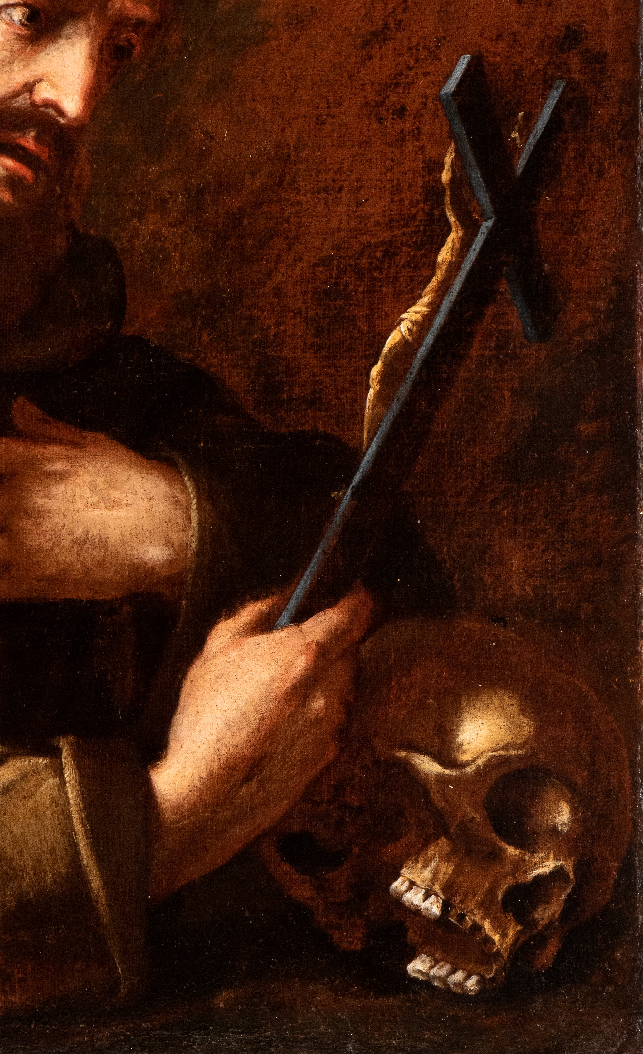Artista Emiliano, XVII Secolo - San Francesco in adorazione del crocifisso, olio su tela