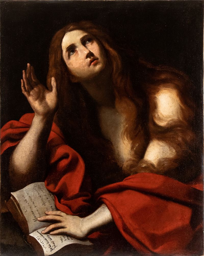 Artista Napoletano, XVII Secolo - Maddalena penitente, olio su tela