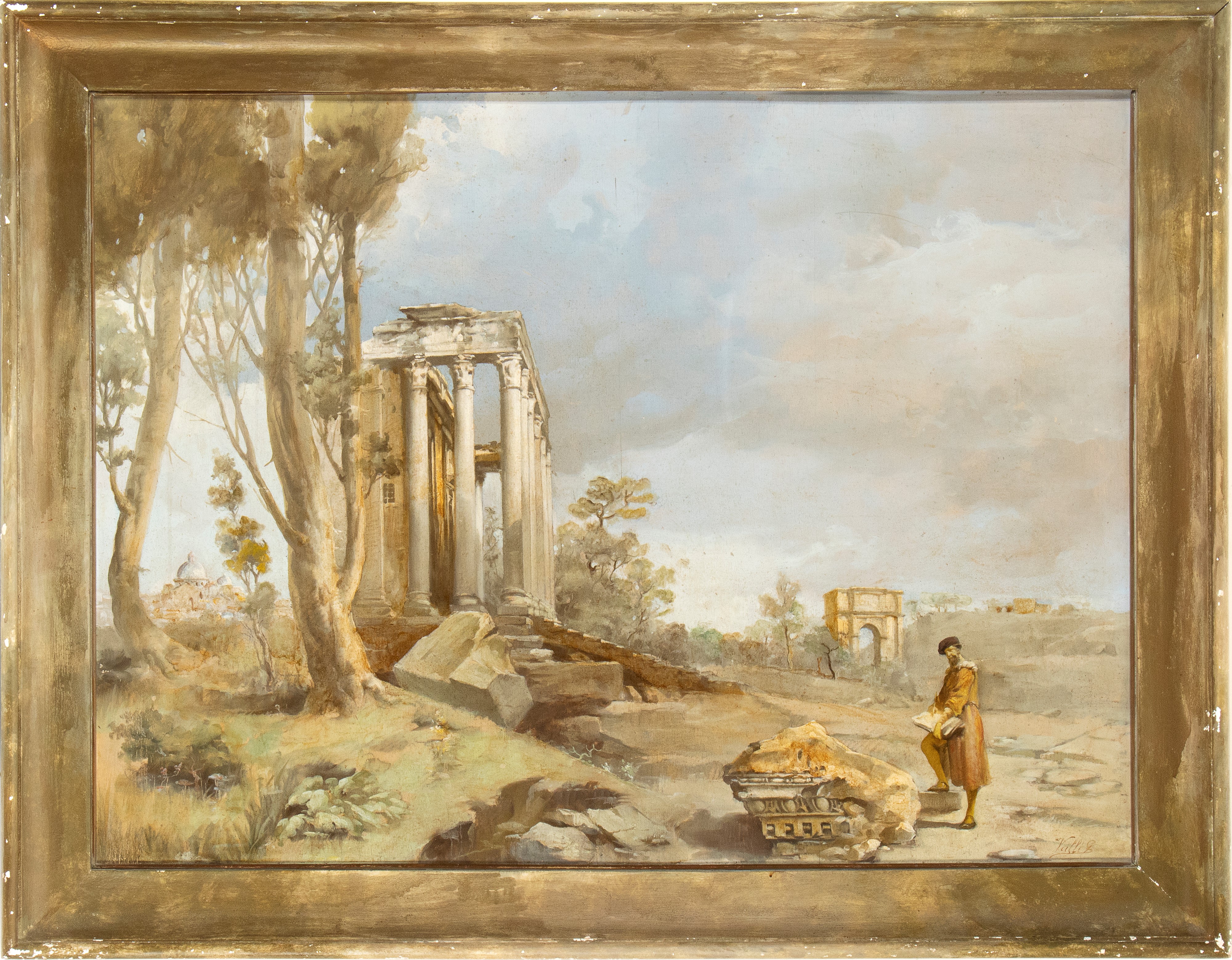 Artista Italiano, Fine XIX - Inizio XX Secolo - Arista Presso Ruderi della Campagna Romana