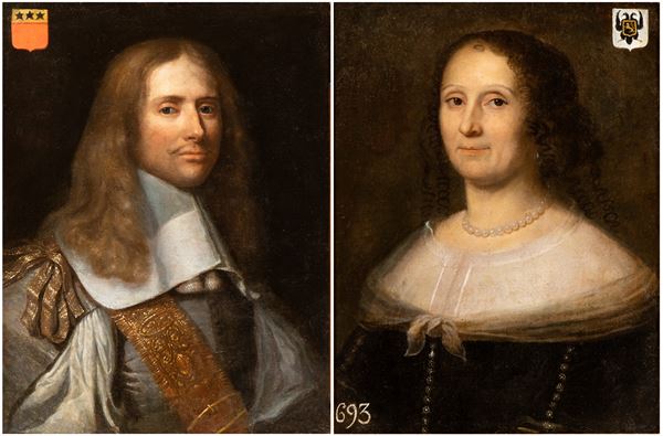 Philippe de Champaigne - a) Portrait of a nobleman of the Grand-Rullecourt family; b) Portrait of a noblewoman of the Cambrai family. Pair of paintings