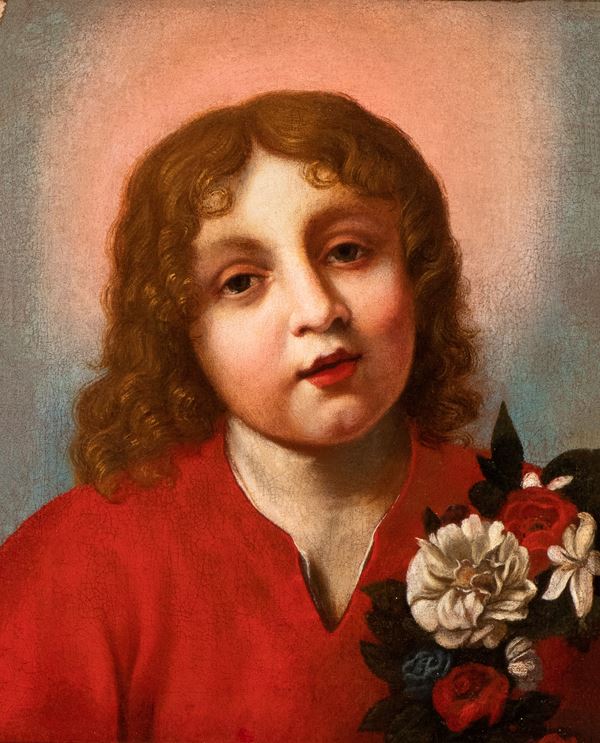 Onorio Marinari - Infant Jesus with a bouquet of flowers