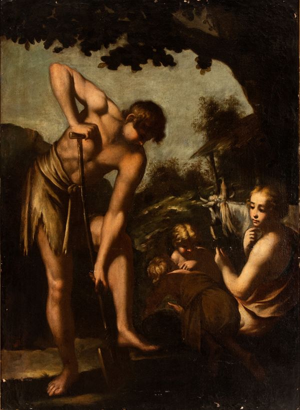 Artista emiliano, XVII secolo - Adam and Eve with Cain and Abel