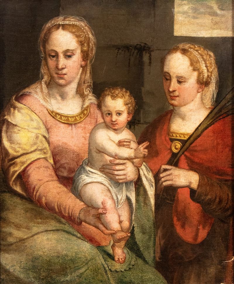 Artista Veronese, Seconda Metà XVI Secolo - Madonna con Bambino e Santa Martire