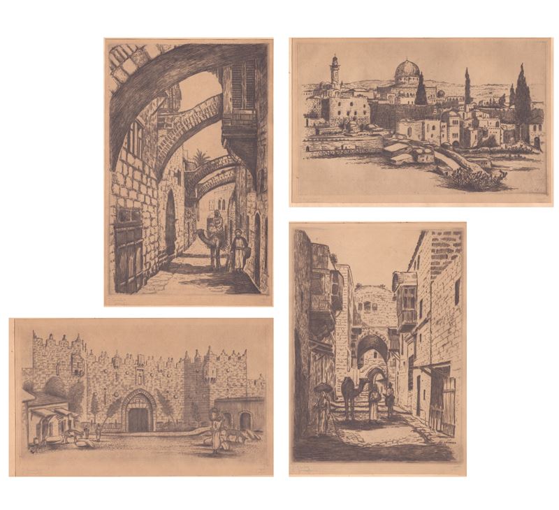 Jacob Eisenberg - Vedute di Gerusalemme, quattro acqueforti
