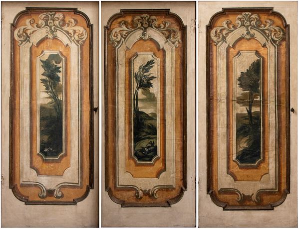 Three lacquered and painted Italian doors, Louis XVI