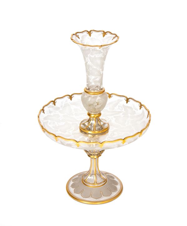 Glass centerpiece with gold decorations