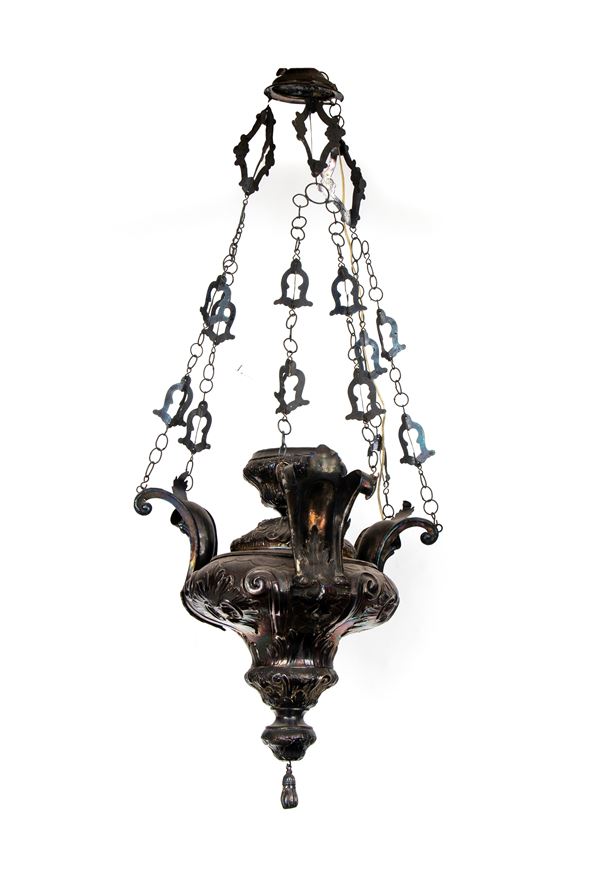 Italian Lithugic solid silver lamp