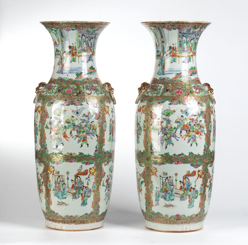 Coppia di vasi Canton a balaustro