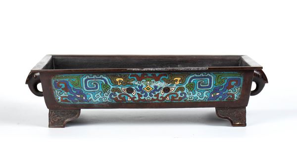 Large rectangular bronze brazier
