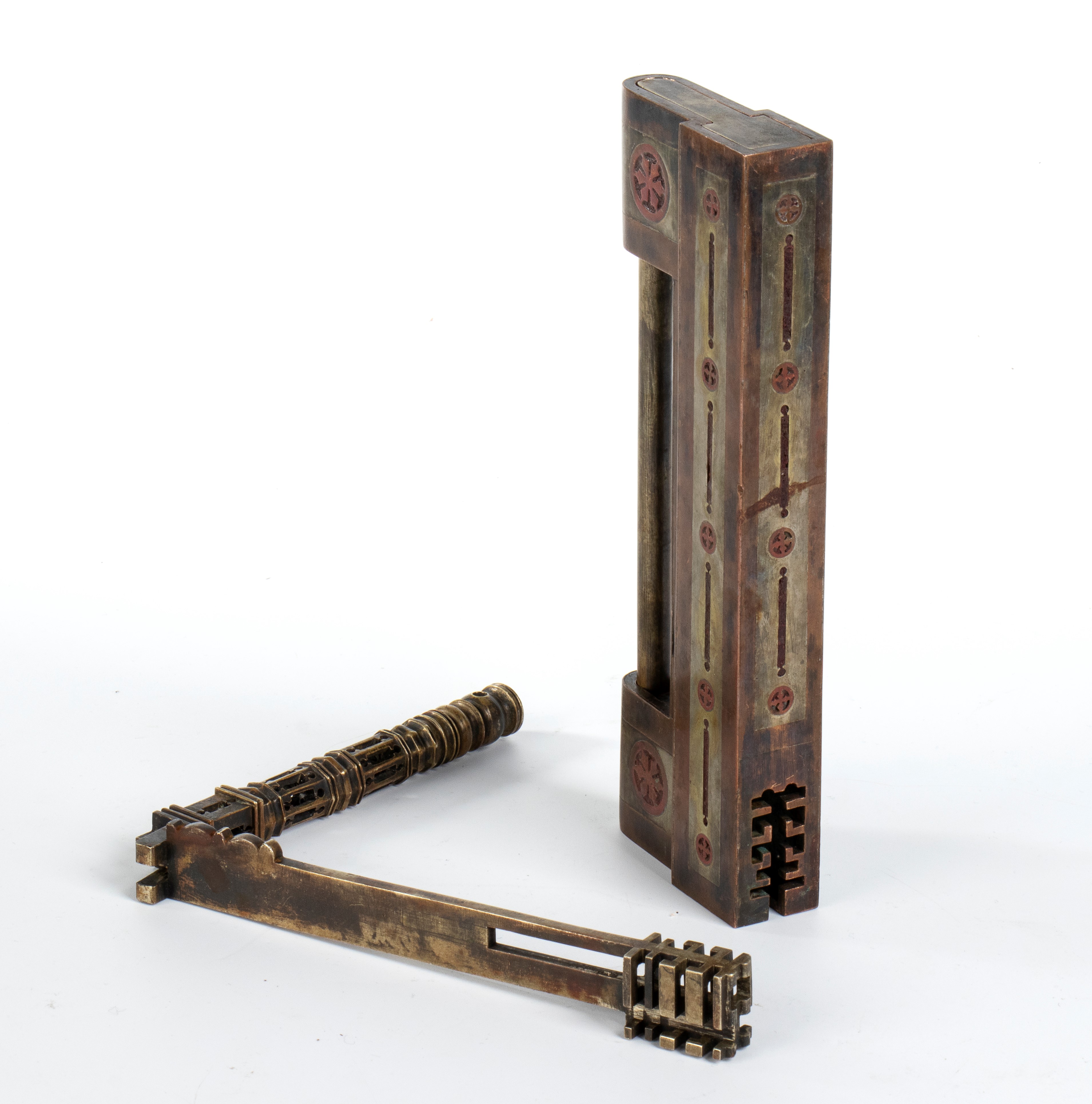 Grande lucchetto in rame in ottone e metallo bianco (phak tong)