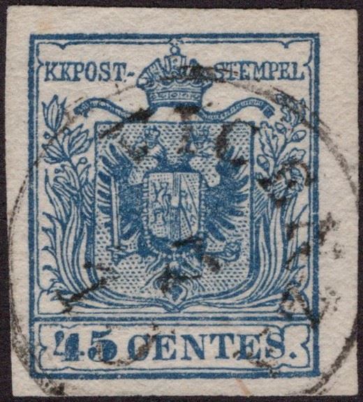 Lombardo veneto - 45 cent. Azz. Oltremare n.12c