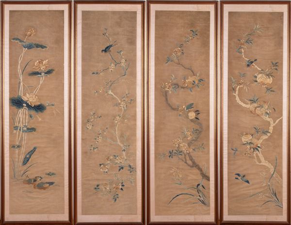 Four tempera paintings on minhwa paper
