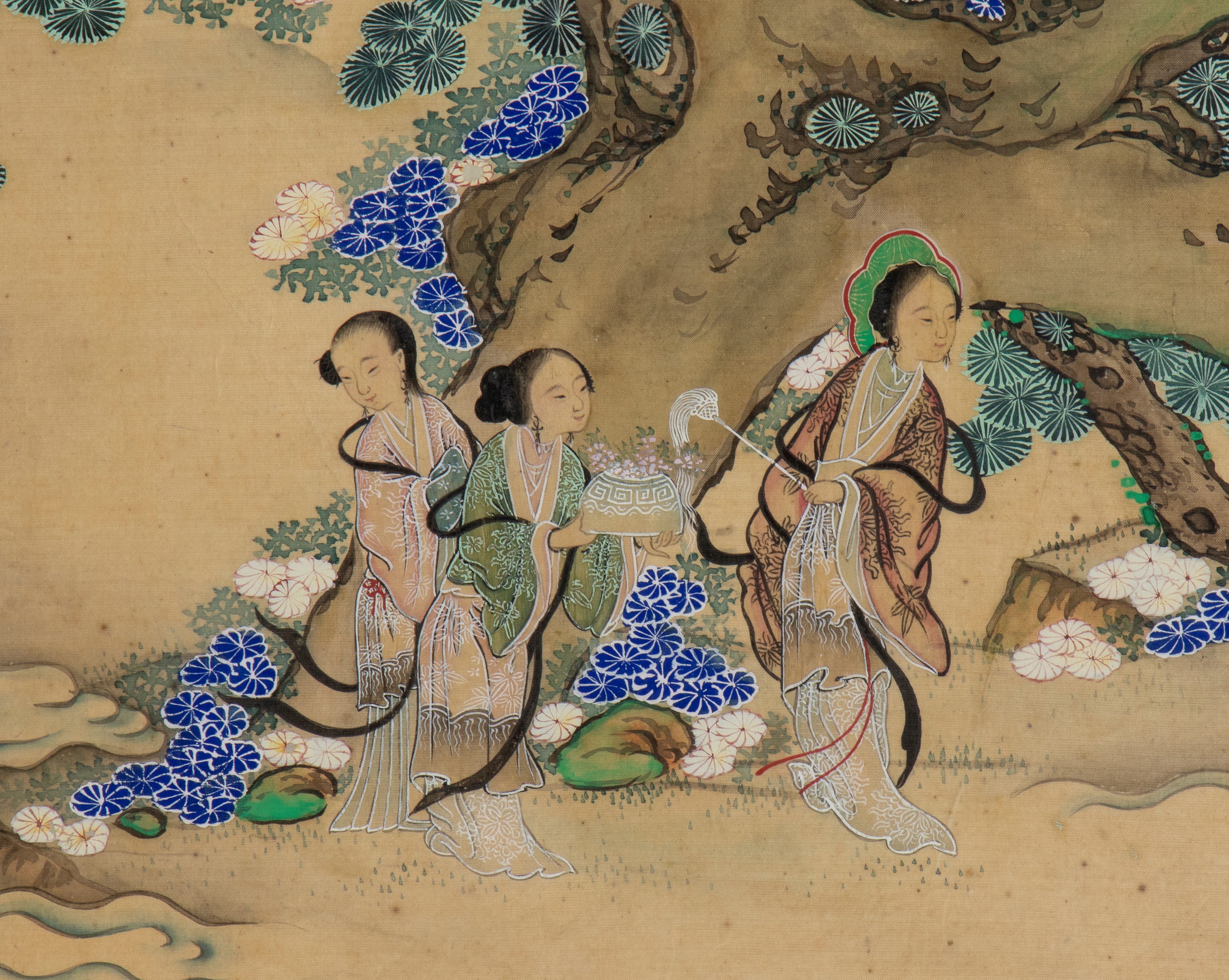 Coppia di pannelli dipinti su seta