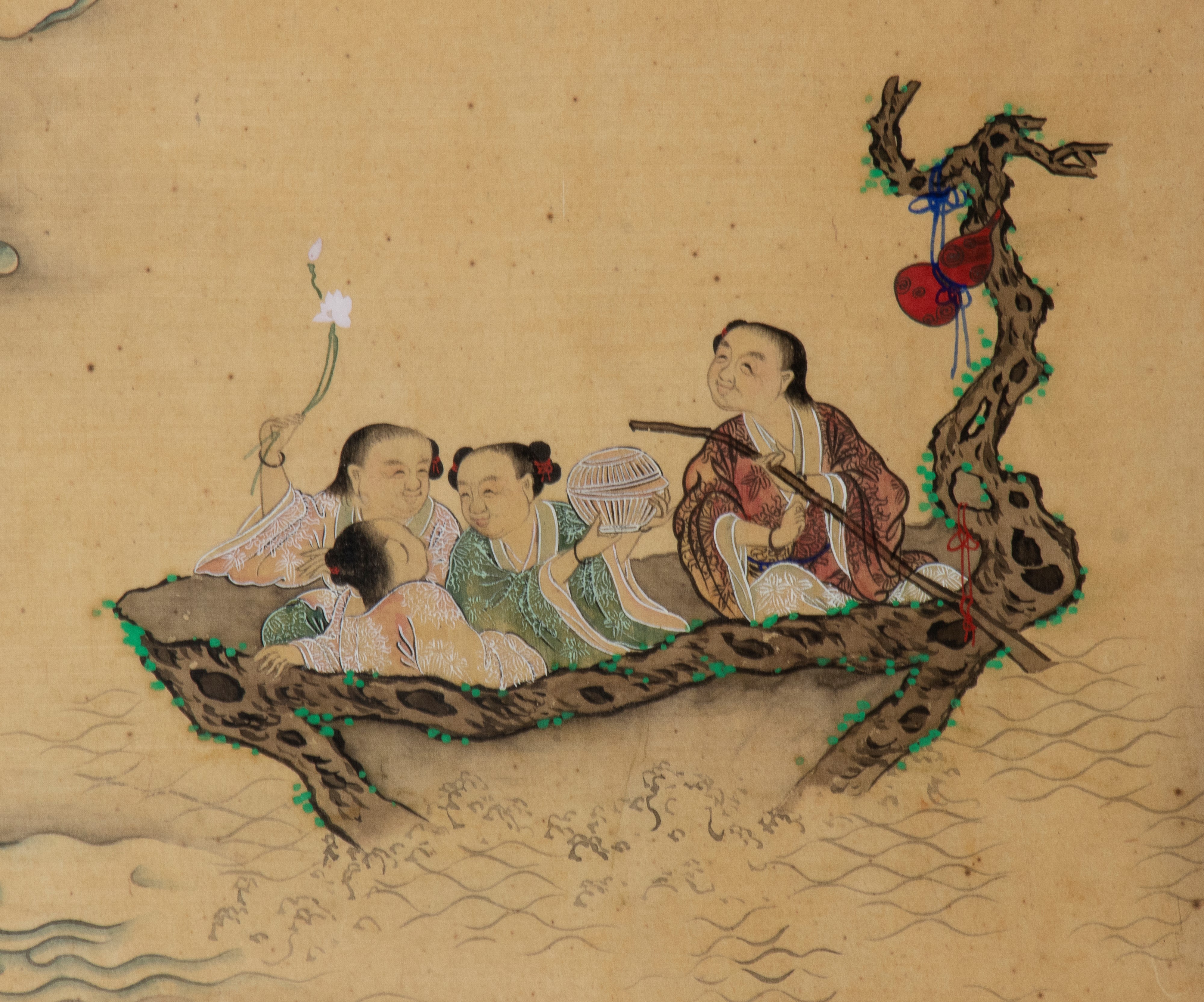 Coppia di pannelli dipinti su seta