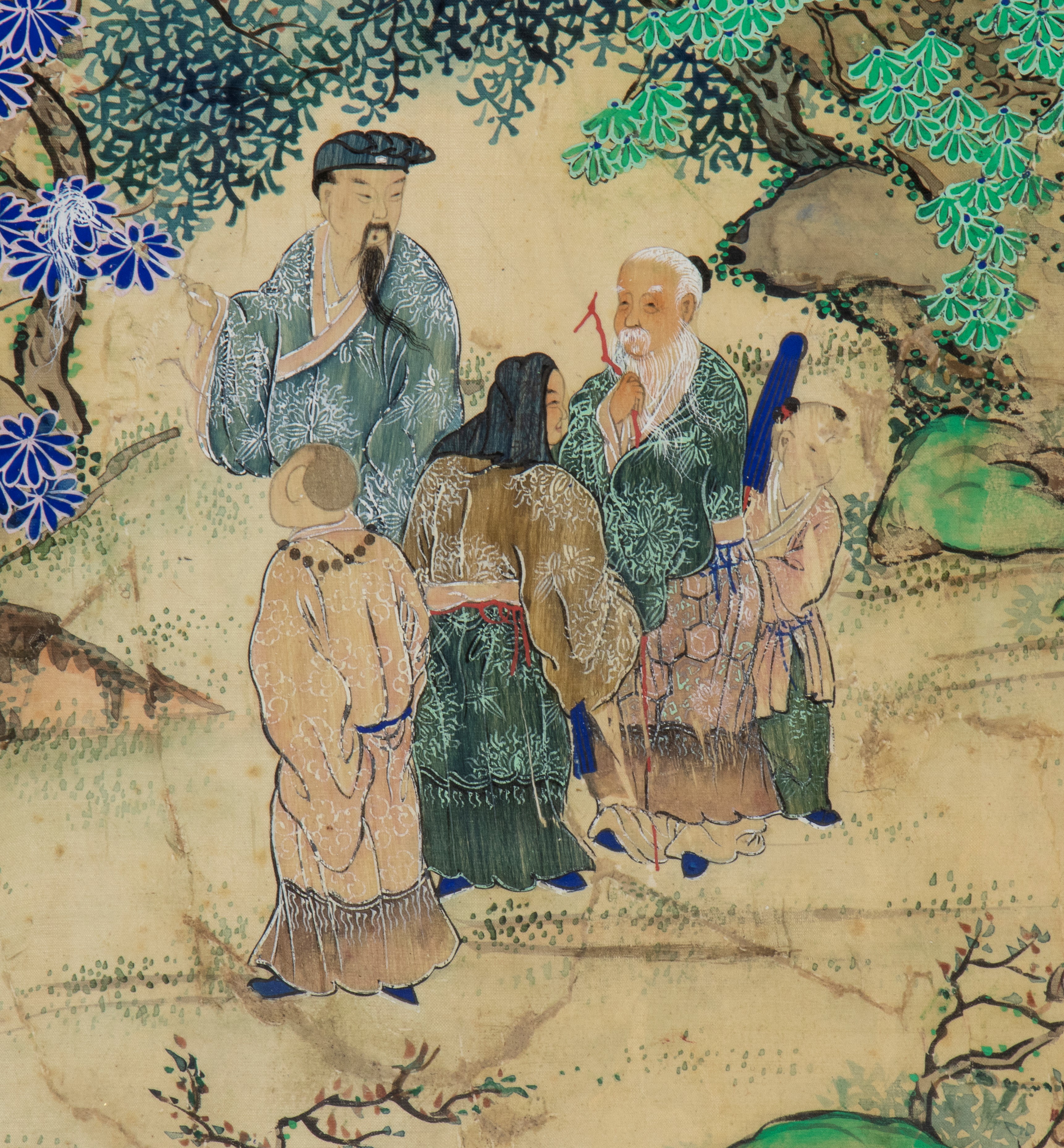 Coppia di pannelli dipinti su seta