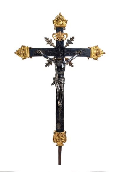XVII-XVIII secolo, Croce astile “Corpus Christi” in argento brunito e bronzo dorato