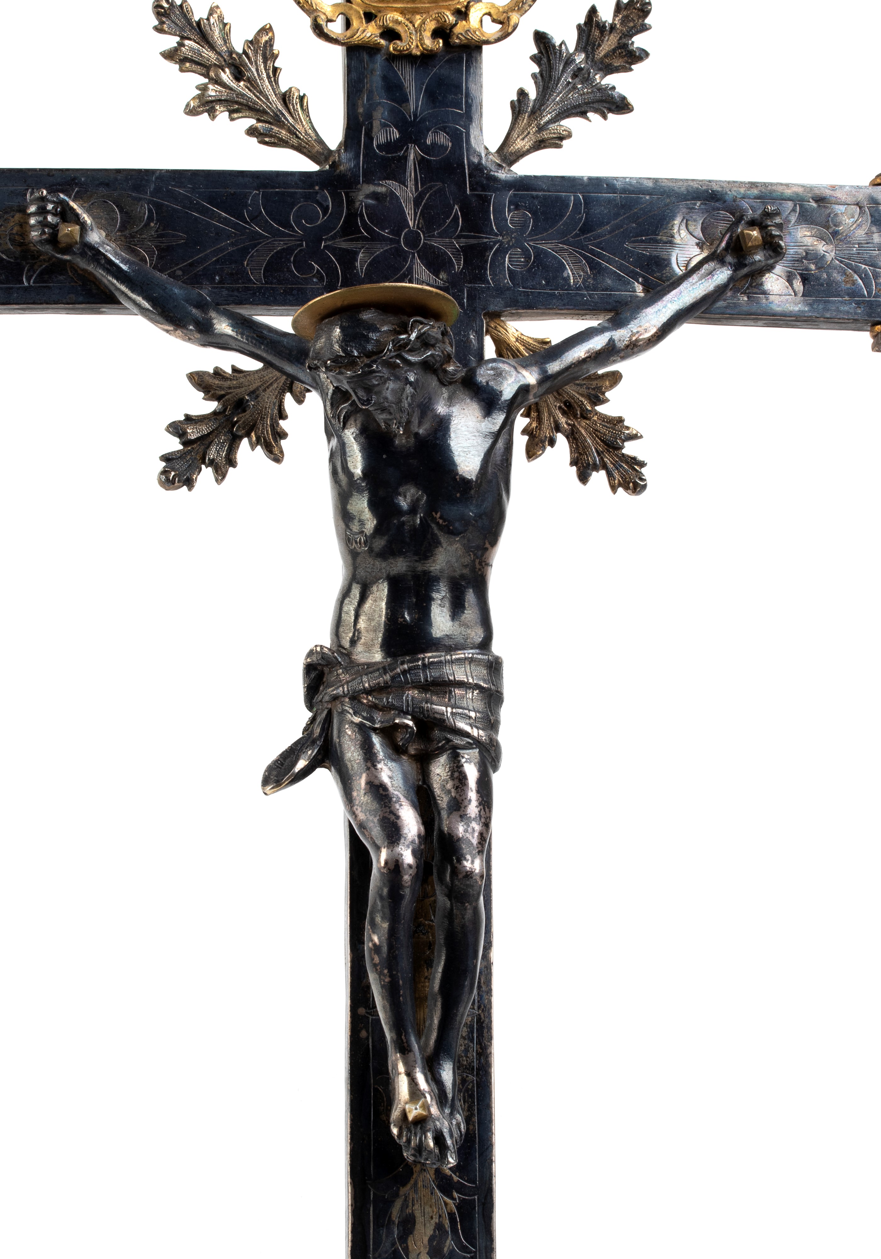 XVII-XVIII secolo, Croce astile “Corpus Christi” in argento brunito e bronzo dorato