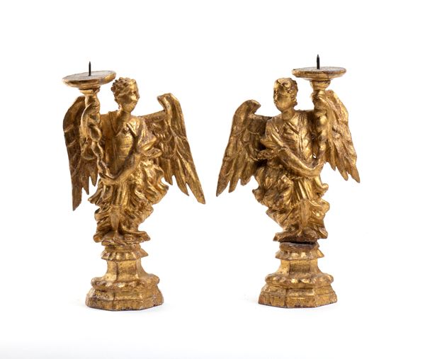 A pair of two wooden angels