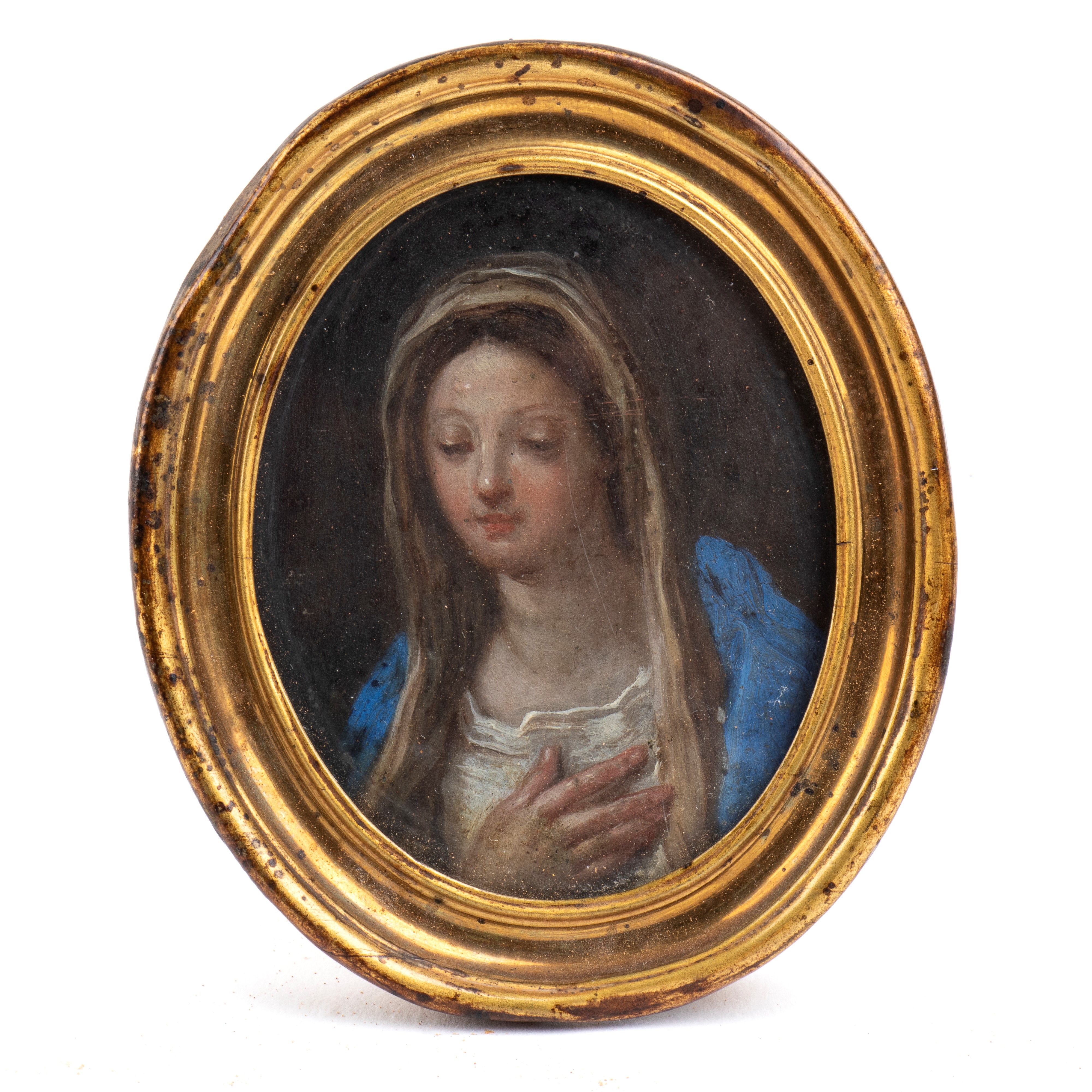 XIX secolo, Coppia di dipinti su rame raffiguranti San Giovanni Evangelista e la Vergine
