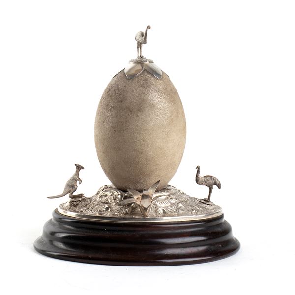 Silver-mounted Emu egg