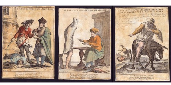 Giuseppe Maria Mitelli - Dove l'oro parla, ogni lingua tace | Chi gioca per bisogno perde per necessita | Voglio più tosto...