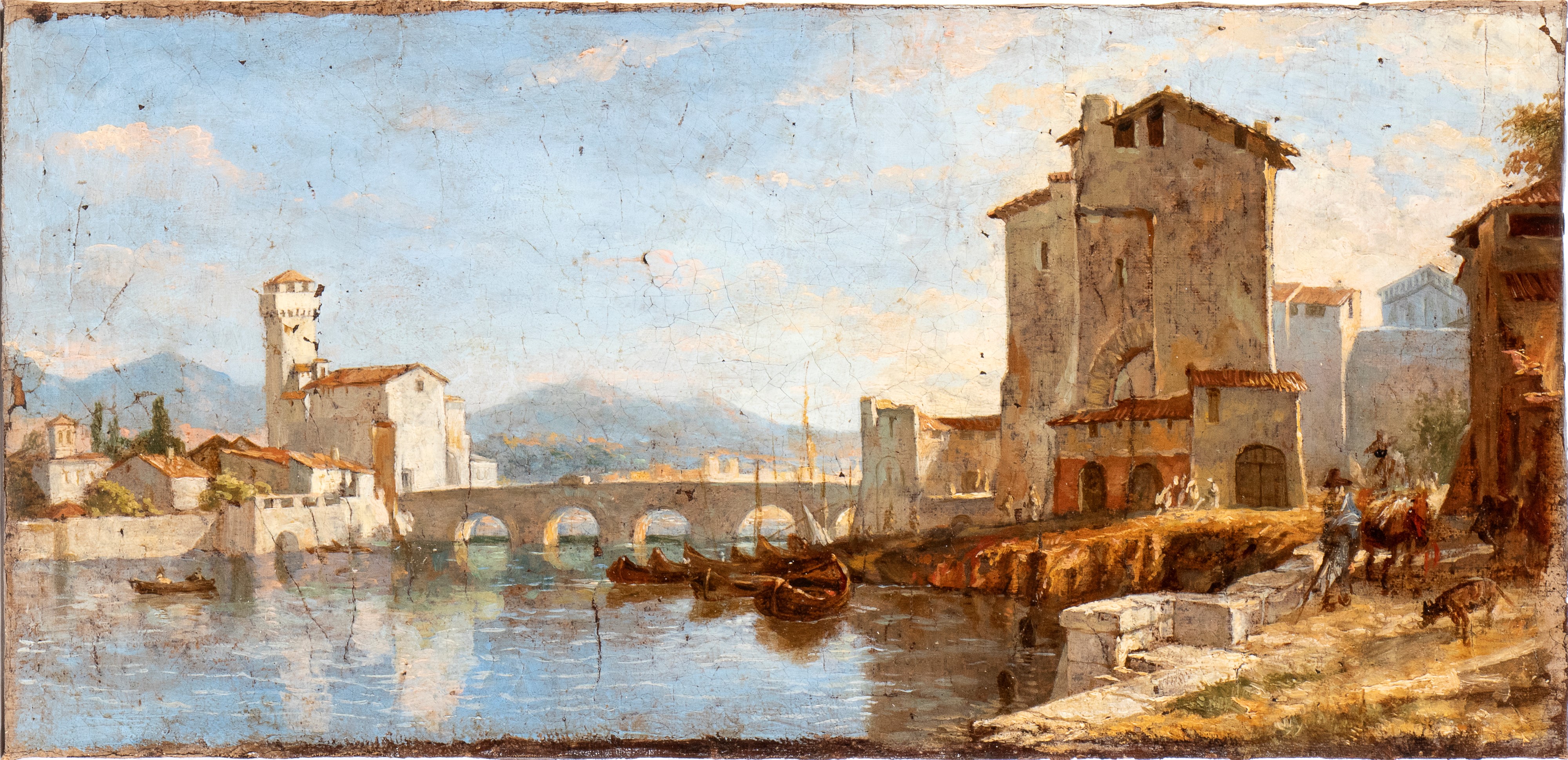 Artista Italiano, XIX Secolo - A) Veduta di Pisa Venendo da Livorno; B) Veduta di Verona nei Pres...