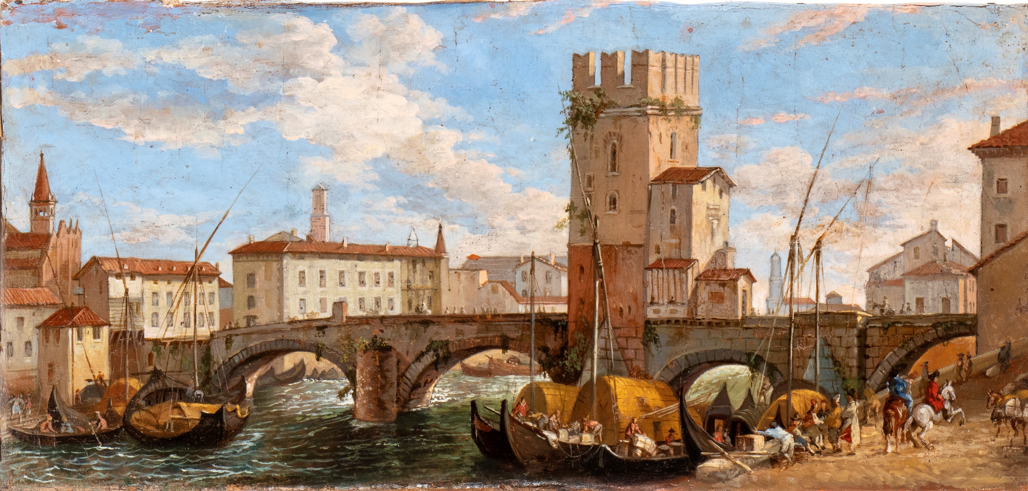 Artista Italiano, XIX Secolo - A) Veduta di Pisa Venendo da Livorno; B) Veduta di Verona nei Pres...
