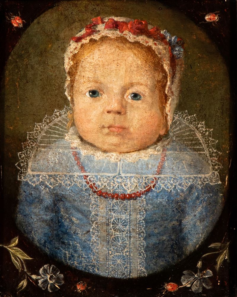 Artista Fiammingo, XVII Secolo - Ritratto di Infante con Collana di Corallo