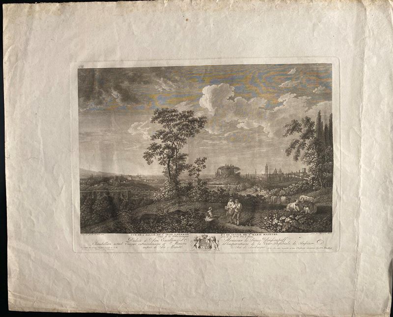 Francois Morel - Vue De L'eglise De St. Jean Lateran Et De Celle De St. Marie Majeure (veduta del...