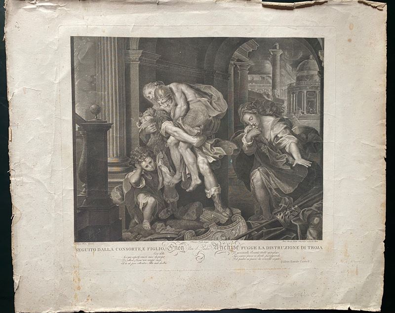 Pietro Bonato - Seguito dalla Consorte, e Figlio, Enea Com il Padre Unchise Fugge la Distruzione ...