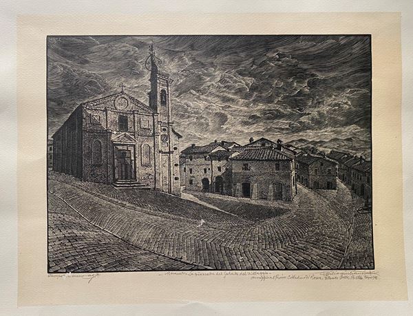 ADOLFO DE CAROLIS
Montefiore dell&#8217;Aso, 1874 - Roma, 1928 - Recanati – Piazzetta del sabato del villaggio