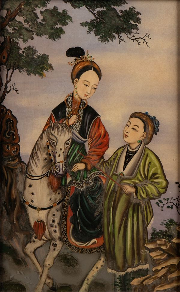 An export reverse glass polychrome painting