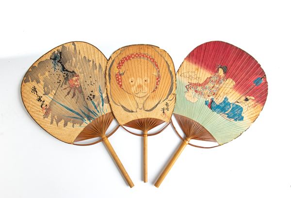 Three paper and bamboo fans