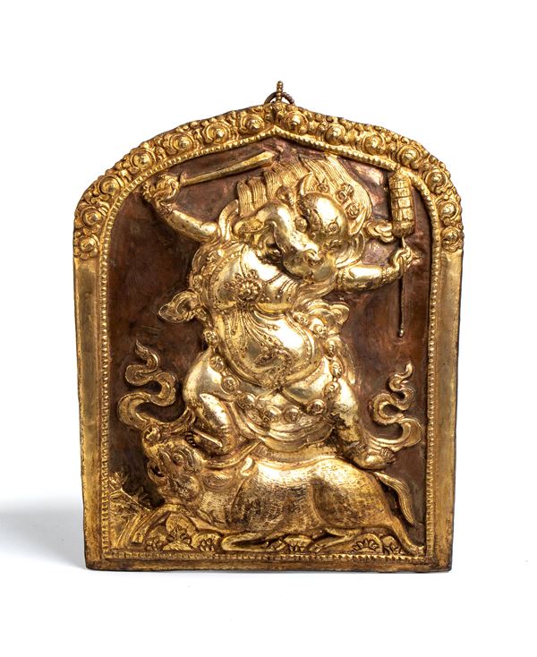 Repoussé embossed copper plaque