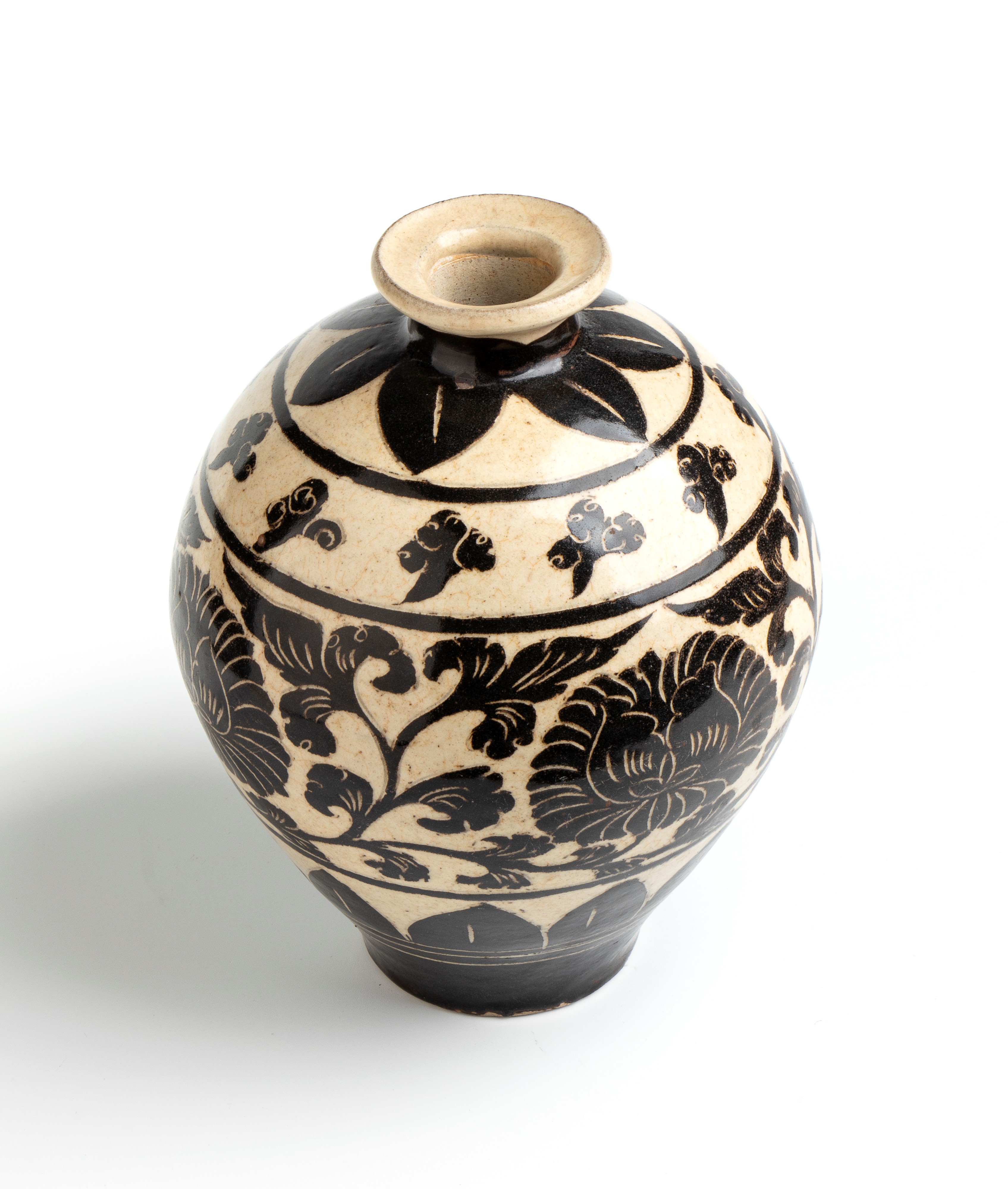 Vaso Meiping Cizhou ad ingobbio con decoro floreale