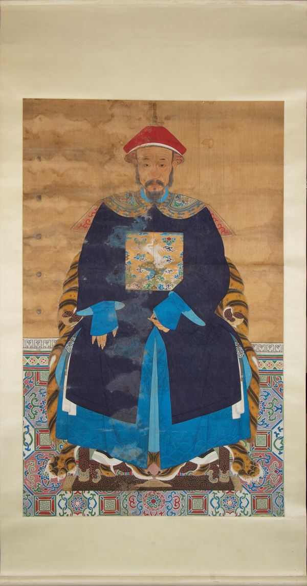 Painting on silk of enthroned dignitary