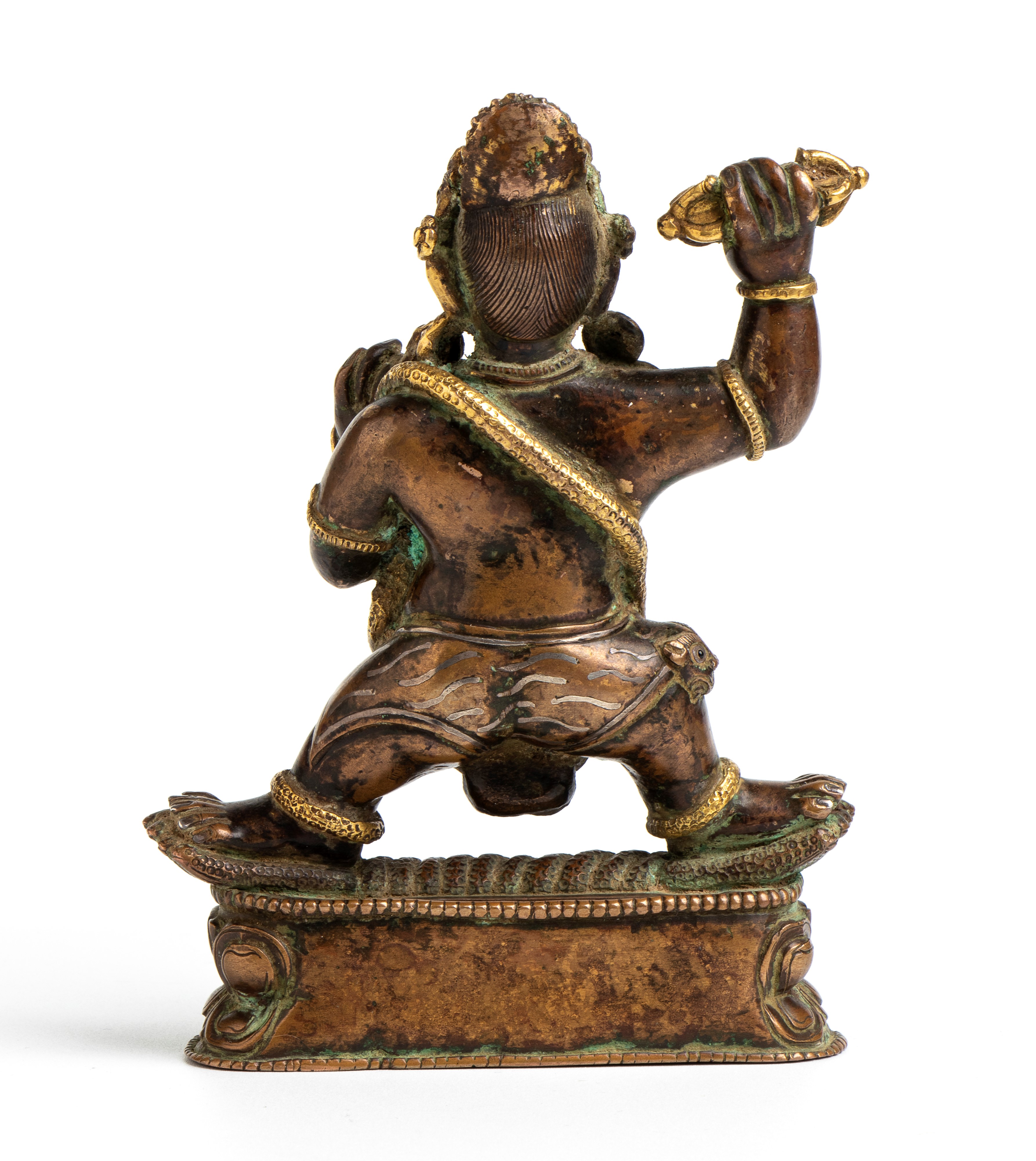 Figura di Nilambara-Vajrapani in bronzo dorato ageminato in argento