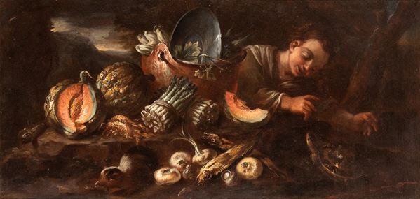 Felice Boselli - Still life of vegetables and fruit with maiden