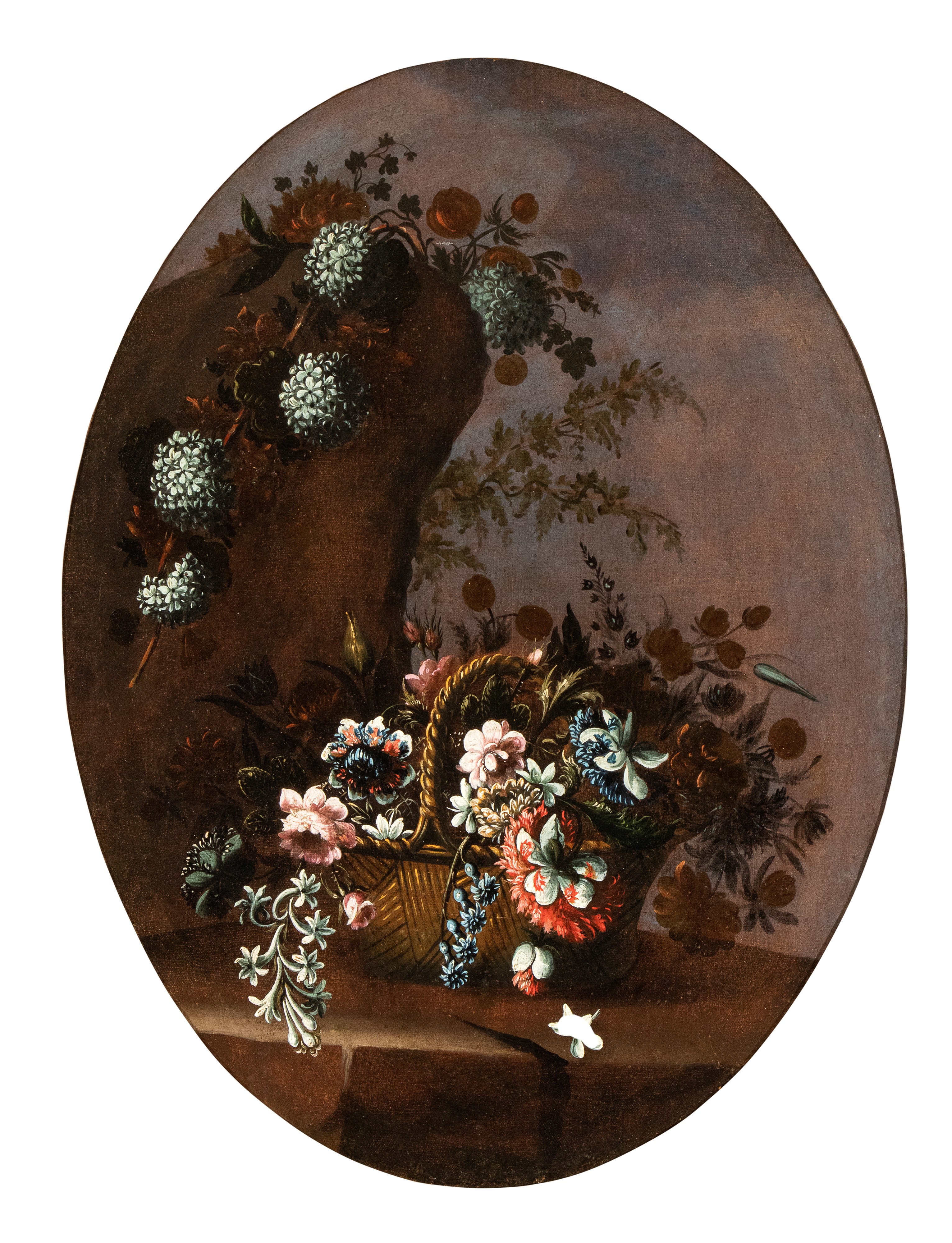 Artista Lombardo, XVIII Secolo - Coppia di Nature Morte En Plein Air con Bouquet di Fiori in un C...