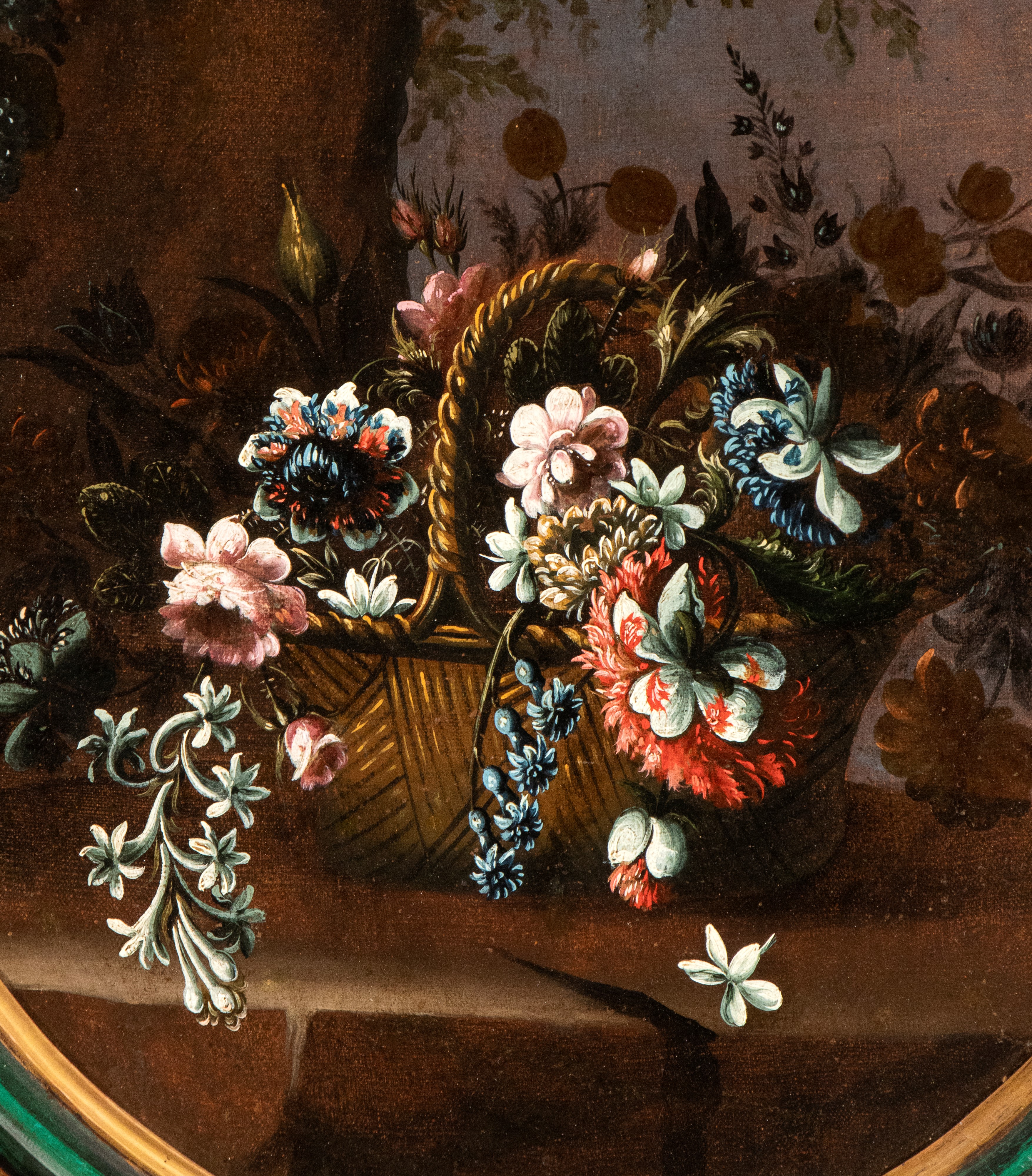 Artista Lombardo, XVIII Secolo - Coppia di Nature Morte En Plein Air con Bouquet di Fiori in un C...