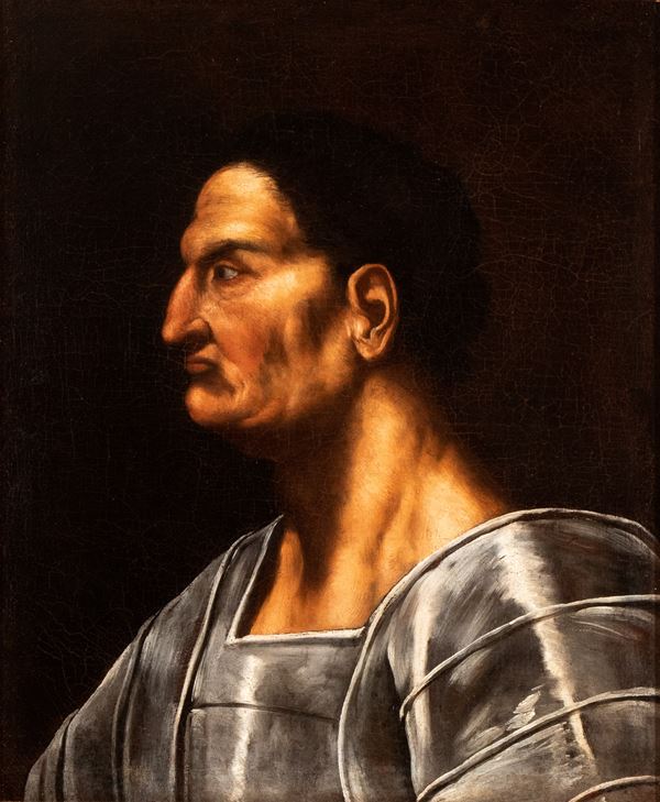 Artista veneto, prima met&#224; XVII secolo - Portrait of a leader in armour in profile